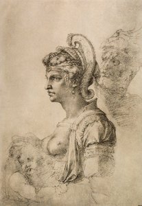Cleopatra, tekening door Michelangelo. Gabinetto dei Disegni e delle Stampe, Galleria degli Uffizi, Florence door Michelangelo Buonarroti